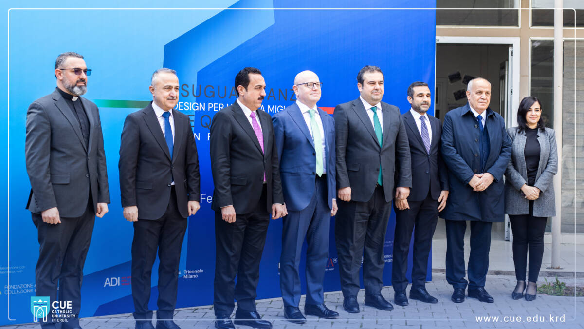 H.E. Mr. Tommaso Sansone, Consul General of Italy in Erbil; Erbil Governor Mr. Omed Khoshnaw; and Dr. Nazar Shabila, President of the Catholic University in Erbil, during the opening ceremony at CUE. 2025 ©Catholic University in Erbil